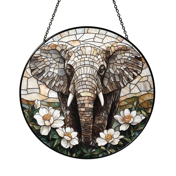 Elephant Stained Glass Suncatcher – Boho Safari Window Decor