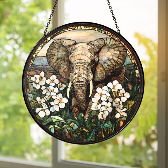 Elephant Stained Glass Suncatcher Boho Safari Window Decor