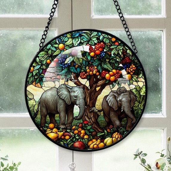 Elephant Stained Glass Suncatcher, Elephant Christmas, Elephant Decor, Christmas Suncatcher Ornament Decorations for Outdoor, for Men Unique Yk4XEL