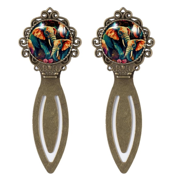 Elephant Stainless Steel Vintage Copper-Colored Lace Bookmarks Set – 2 Bookmarks for Book Lovers and Readers
