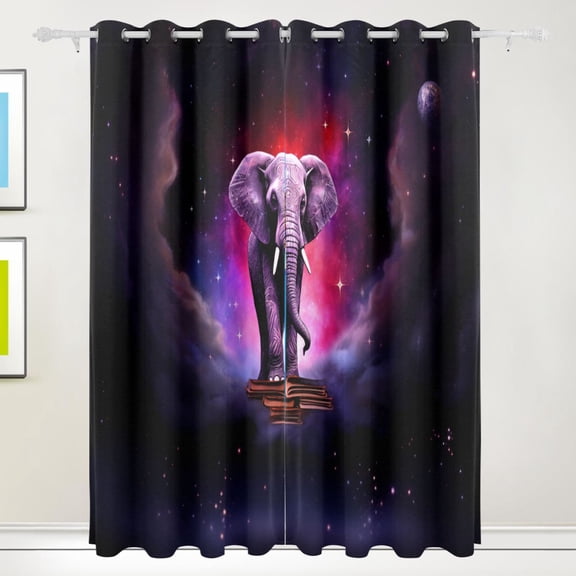 Elephant Starry Sky Black Out Curtains 84 Inch Length Curtains for Sliding Glass Doors Bedroom Living Room 2 Pack