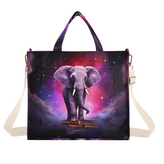 Elephant Starry Sky Corduroy Tote Bag Handbag Large Messenger Bag Shoulder Crossbody Zipper Bag Purse
