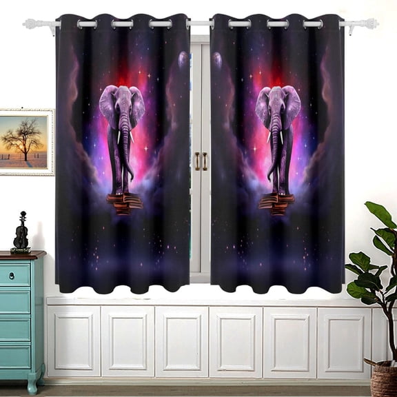 Elephant Starry Sky Curtain Black Out Thermal Insulation Curtains Aesthetic 54 Inch Length for Bedroom Living Room 2 panels set