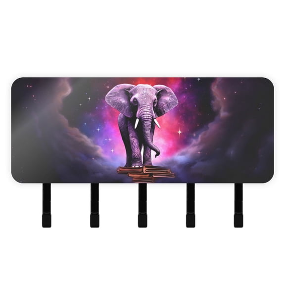 Elephant Starry Sky Mail Holder Organizer Wall Mount with Shelf Key Holder Key Rack with 5 Key Hooks for Wall Decorative