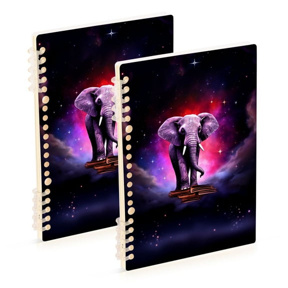 Elephant Starry Sky Ring Binder Notebook Journey Note Diary College Ruled Spiral Notebook Study Loose Leaf Paper A5 60 Pages
