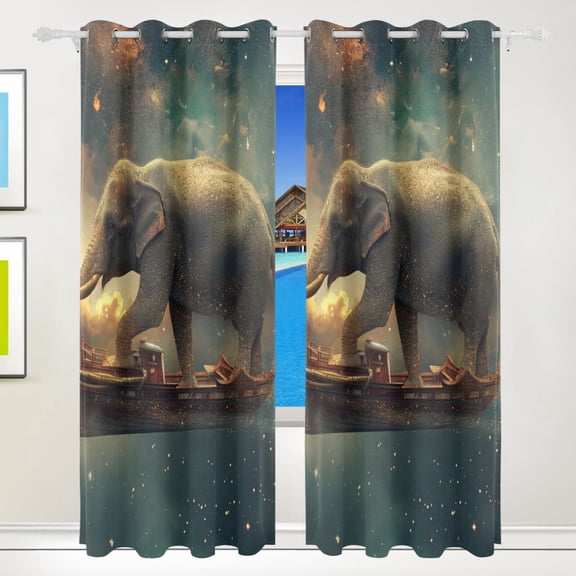 Elephant Starry Sky Ship Curtains Black Out 72 Inch Length Curtains for Sliding Glass Doors Bedroom Living Room 2 Pack