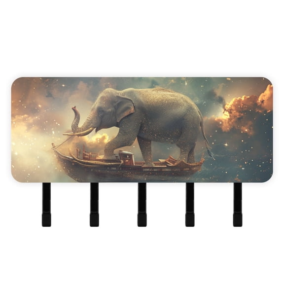 Elephant Starry Sky Ship Mail Holder Organizer Wall Mount with Shelf Key Holder Key Rack with 5 Key Hooks for Wall Decorative