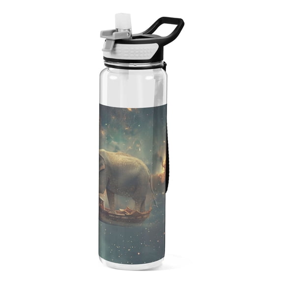 Elephant Starry Sky Ship Sports Water Bottle Portable Travel Mug 32oz BPA Free Leak Proof Straw Transparent Tritan for Gym Yoga Cycling Camping