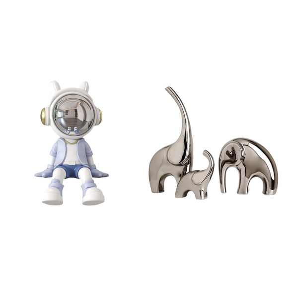 Elephant Statue Astronaut Figurine Ceramic Sculpture Unique Desktop Accent for Home Entrance Decoration