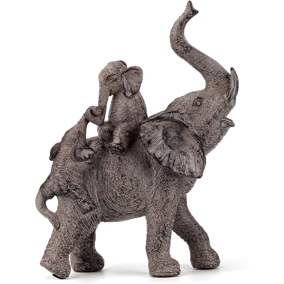 Elephant Statues for Home Decor Accent, Elephants Decor for Shelf Table Desk Decorations, Mother and Baby Elephant Figurines with Trunk Up, African Animal Family Elephants Gifts for Woman