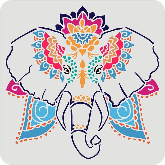 Elephant Stencil 11.8x11.8 Inch DIY Decorative Template - Plastic Head Pattern Reusable Wall Decor DIY