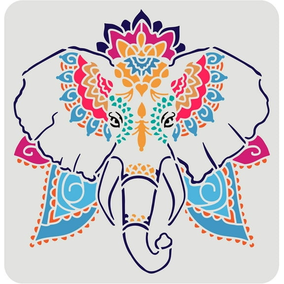 Elephant Stencil 11.8x11.8 Inch DIY Decorative Template - Plastic Head Pattern Reusable Wall Decor