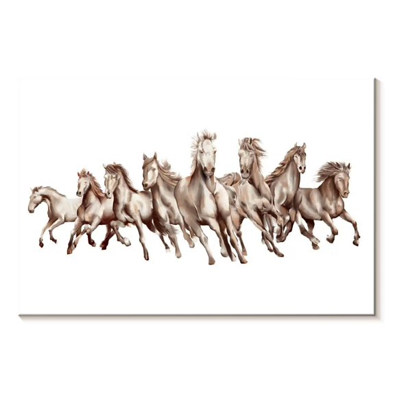 Elephant Stock 8 Horses Wall Art - Horizontal Canvas Wall Art - Living Room Wall Decor - Animal Canvas - White And Gray Decor - 36" x 24"