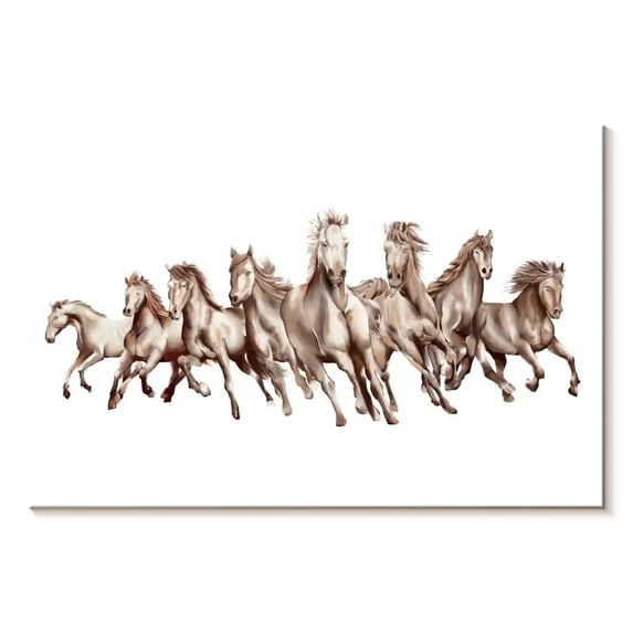 Elephant Stock 8 Horses Wall Art - Horizontal Canvas Wall Art - Living Room Wall Decor - Animal Canvas - White And Gray Decor - 48" x 32"