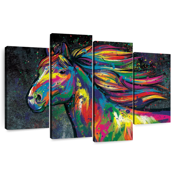 Elephant Stock Abstract Acrylic Horse Wall Art - Horizontal Multi Panel Canvas - Living Room Wall Decor - Animal Multi Panel - Green And Blue Decor - 84" x 54"
