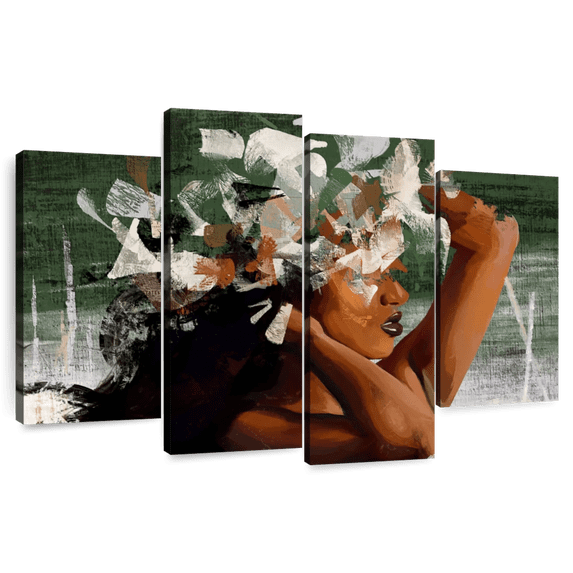 Elephant Stock Abstract Black Beauty Ii Wall Art - Horizontal Multi Panel Canvas - Living Room Wall Decor - People Multi Panel - Black And Brown Decor - 36" x 22"
