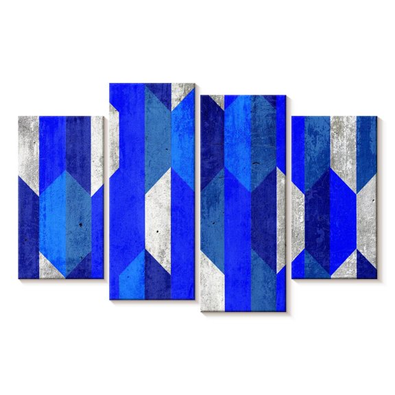 Elephant Stock Abstract Blue Hexagons Wall Art - Horizontal Multi Panel Canvas - Living Room Wall Decor - Abstract Multi Panel - Blue And Gray Decor - 36" x 22"