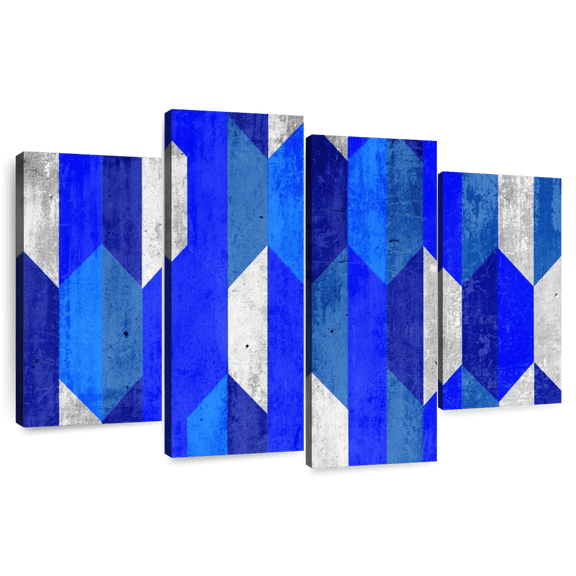 Elephant Stock Abstract Blue Hexagons Wall Art - Horizontal Multi Panel Canvas - Living Room Wall Decor - Abstract Multi Panel - Blue And Gray Decor - 68" x 42"