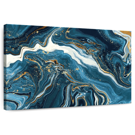 Elephant Stock Abstract Blue Marble Wall Art - Horizontal Canvas Wall Art - Living Room Wall Decor - Abstract Canvas - Gold And Blue Decor - 24" x 16"