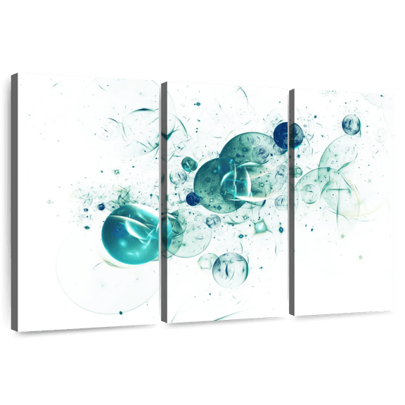 Elephant Stock Abstract Bubble Wall Art - Horizontal Multi Panel Canvas - Living Room Wall Decor - Abstract Multi Panel - White And Teal Decor - 33" x 20"