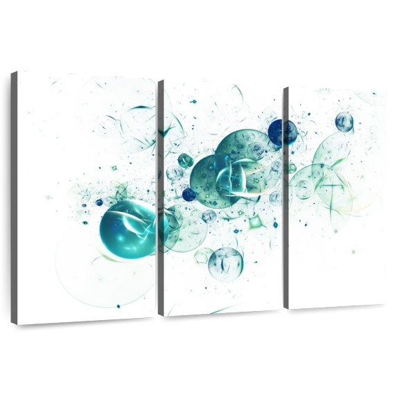Elephant Stock Abstract Bubble Wall Art - Horizontal Multi Panel Canvas - Living Room Wall Decor - Abstract Multi Panel - White And Teal Decor - 57" x 36"