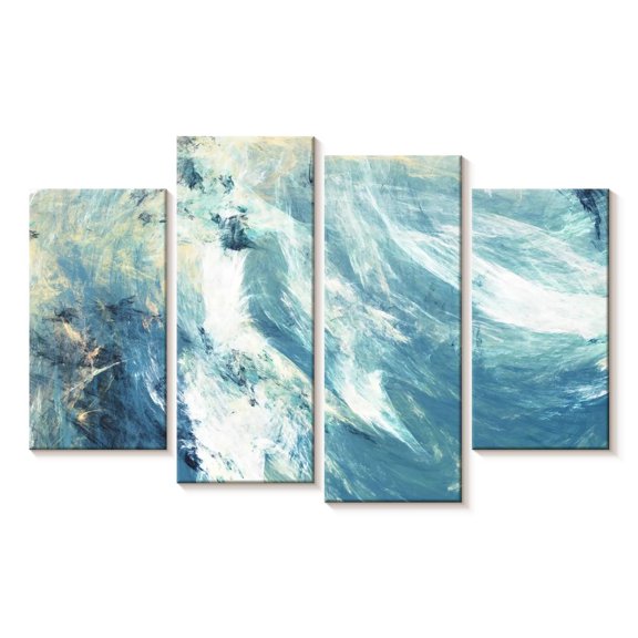 Elephant Stock Abstract Cloud Wall Art - Horizontal Multi Panel Canvas - Living Room Wall Decor - Abstract Multi Panel - Blue And White Decor - 84" x 54"