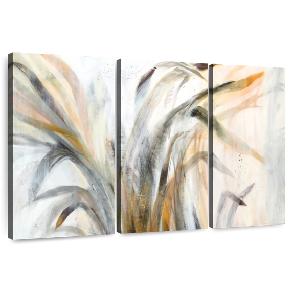 Elephant Stock Abstract Deluge Wall Art - Horizontal Multi Panel Canvas - Living Room Wall Decor - Floral And Botanical Multi Panel - White And Gray Decor By Jill Martin - 74" x 48"