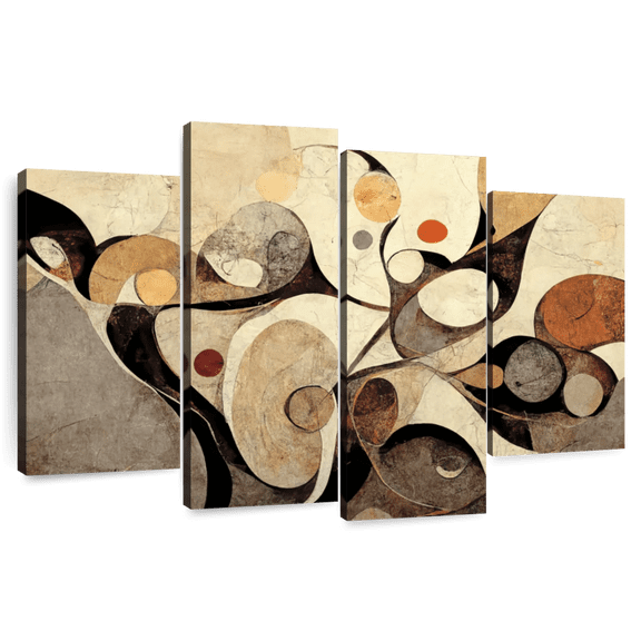 Elephant Stock Abstract Earth Tone Swirls Wall Art - Horizontal Multi Panel Canvas - Living Room Wall Decor - Abstract Multi Panel - Beige And Brown Decor - 36" x 22"