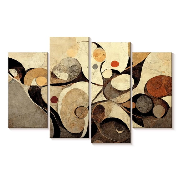 Elephant Stock Abstract Earth Tone Swirls Wall Art - Horizontal Multi Panel Canvas - Living Room Wall Decor - Abstract Multi Panel - Beige And Brown Decor - 43" x 27"