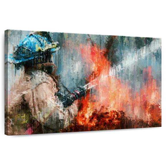 Elephant Stock Abstract Firefighter Wall Art - Horizontal Canvas Wall Art - Living Room Wall Decor - Profession Canvas - Black And Beige Decor - 12" x 8"