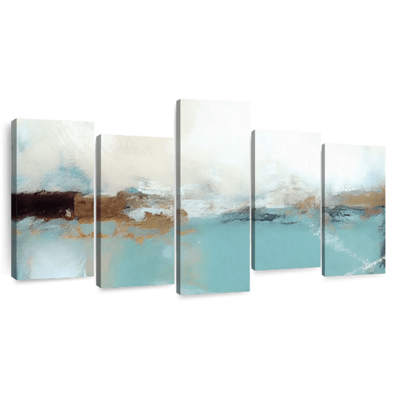 Elephant Stock Abstract Foggy Morning Wall Art - Horizontal Multi Panel Canvas - Living Room Wall Decor - Abstract Multi Panel - White And Beige Decor - 49" x 24"