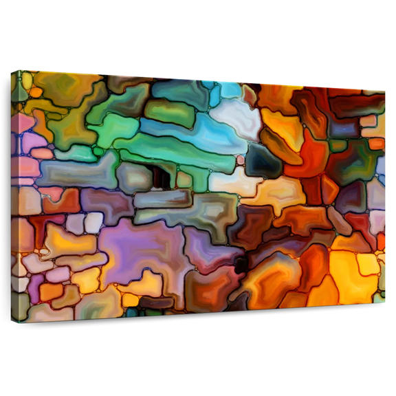 Elephant Stock Abstract Fused Glass Wall Art - Horizontal Canvas Wall Art - Living Room Wall Decor - Abstract Canvas - Orange And Green Decor - 12" x 8"