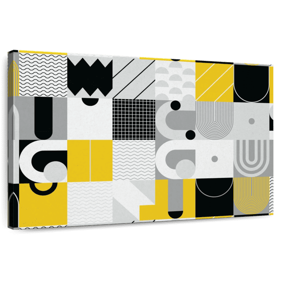 Elephant Stock Abstract Geometric Concept Wall Art - Horizontal Canvas Wall Art - Living Room Wall Decor - Abstract Canvas - Yellow And Black Decor - 48" x 32"