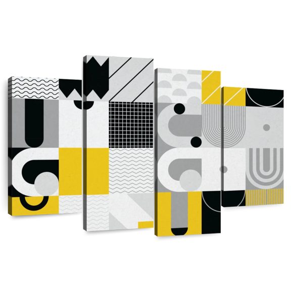 Elephant Stock Abstract Geometric Concept Wall Art - Horizontal Multi Panel Canvas - Living Room Wall Decor - Abstract Multi Panel - Yellow And Black Decor - 36" x 22"