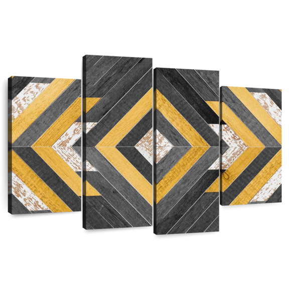 Elephant Stock Abstract Geometric Diamond Planks Wall Art - Horizontal Multi Panel Canvas - Living Room Wall Decor - Abstract Multi Panel - Gray And Orange Decor - 36" x 22"