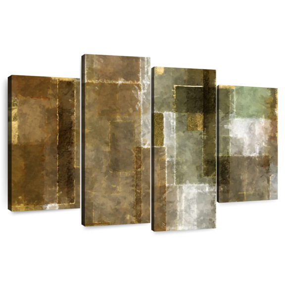 Elephant Stock Abstract Geometric Wall Art - Horizontal Multi Panel Canvas - Living Room Wall Decor - Abstract Multi Panel - Gray And Brown Decor - 68" x 42"