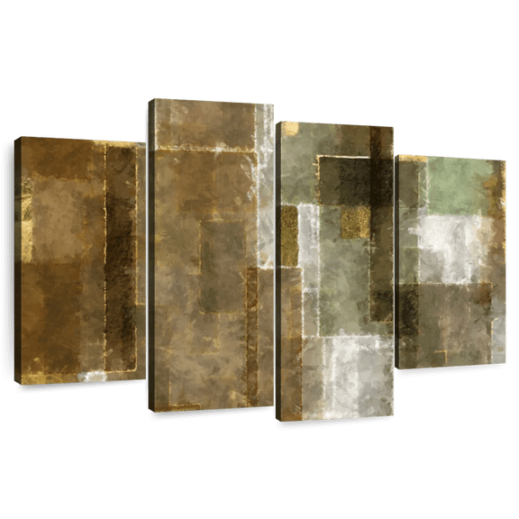 Elephant Stock Abstract Geometric Wall Art - Horizontal Multi Panel Canvas - Living Room Wall Decor - Abstract Multi Panel - Gray And Brown Decor - 75" x 48"