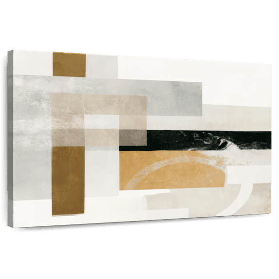 Elephant Stock Abstract Gold And Gray Rectangles Wall Art - Horizontal Canvas Wall Art - Living Room Wall Decor - Abstract Canvas - White And Gray Decor - 45" x 30"