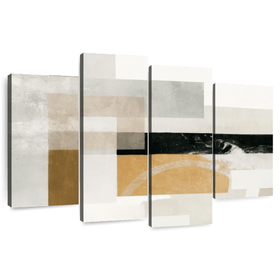 Elephant Stock Abstract Gold And Gray Rectangles Wall Art - Horizontal Multi Panel Canvas - Living Room Wall Decor - Abstract Multi Panel - White And Gray Decor - 36" x 22"