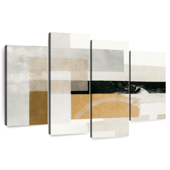 Elephant Stock Abstract Gold And Gray Rectangles Wall Art - Horizontal Multi Panel Canvas - Living Room Wall Decor - Abstract Multi Panel - White And Gray Decor - 36" x 22"