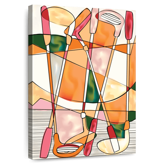 Elephant Stock Abstract Golf Wall Art - Vertical Canvas Wall Art - Living Room Wall Decor - Sports Canvas - Orange And Beige Decor - 20" x 30"