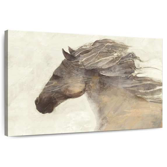 Elephant Stock Abstract Horse Wall Art - Horizontal Canvas Wall Art - Living Room Wall Decor - Animal Canvas - Beige And Brown Decor By Albena Hristova - 39" x 26"