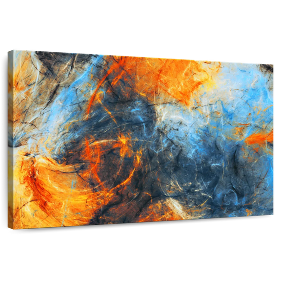 Elephant Stock Abstract Lava Swirls Wall Art - Horizontal Canvas Wall Art - Living Room Wall Decor - Abstract Canvas - Blue And Orange Decor - 12" x 8"