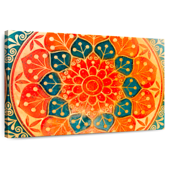 Elephant Stock Abstract Lotus Wall Art - Horizontal Canvas Wall Art - Living Room Wall Decor - Decor Elements Canvas - Yellow And Orange Decor - 48" x 32"