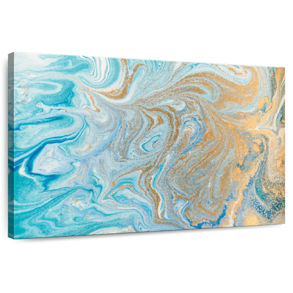 Elephant Stock Abstract Marble Wall Art - Horizontal Canvas Wall Art - Living Room Wall Decor - Abstract Canvas - Blue And Gold Decor - 12" x 8"