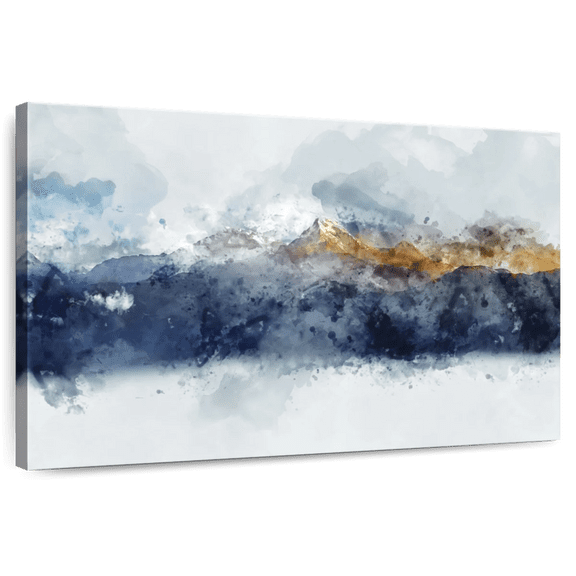Elephant Stock Abstract Mountain Range Wall Art - Horizontal Canvas Wall Art - Living Room Wall Decor - Abstract Canvas - Gray And Blue Decor - 39" x 26"