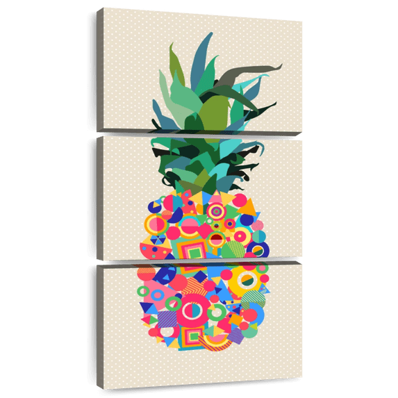 Elephant Stock Abstract Pineapple Wall Art - Vertical Multi Panel Canvas - Living Room Wall Decor - Food And Drink Multi Panel - Pink And Green Decor - 39" x 80"