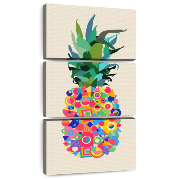 Elephant Stock Abstract Pineapple Wall Art - Vertical Multi Panel Canvas - Living Room Wall Decor - Food And Drink Multi Panel - Pink And Green Decor - 39" x 80"