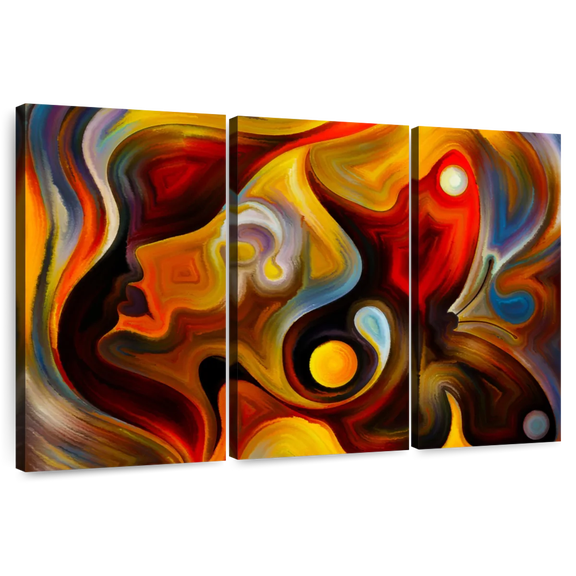 Elephant Stock Abstract Portrait Wall Art - Horizontal Multi Panel Canvas - Living Room Wall Decor - Abstract Multi Panel - Orange And Red Decor - 74" x 48"