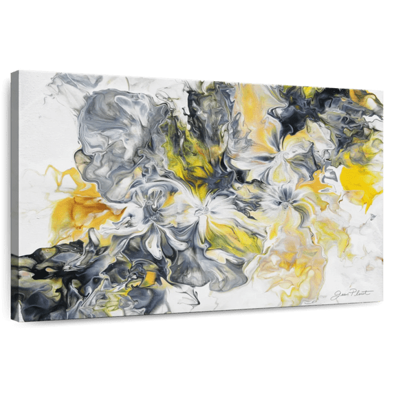 Elephant Stock Abstract Pouring Xi Wall Art - Horizontal Canvas Wall Art - Living Room Wall Decor - Abstract Canvas - Gray And Yellow Decor By Jean Plout - 30" x 20"